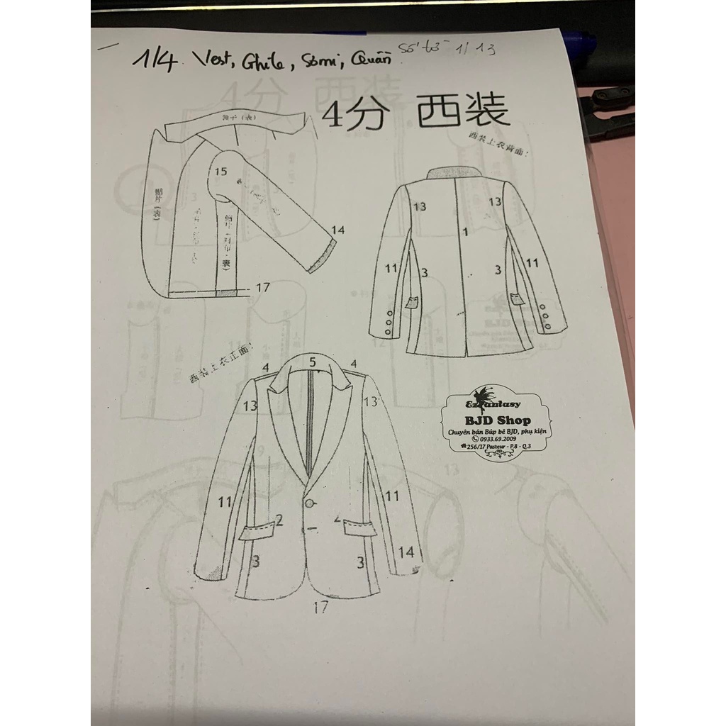Rập may đồ búp bê BJD size 1/6-1/8-1/4-1/3-ob11