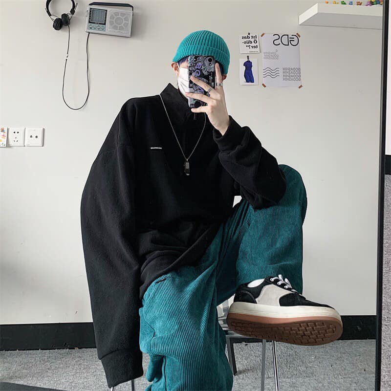 Áo Nỉ Lông Cổ Khóa Hàn Quốc - Áo Nỉ Bông Dáng Rộng Unisex Siêu Hot | BigBuy360 - bigbuy360.vn