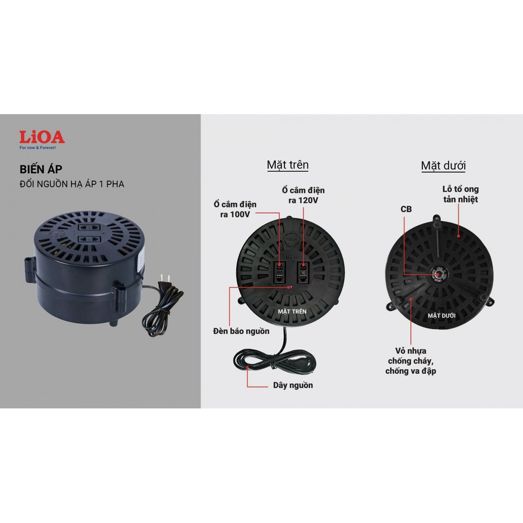 Biến áp tự ngẫu LiOA 1500VA DN015 - Bộ đổi nguồn LiOA 1500VA từ 220V sang 100V/120V cho máy Nhật - Mỹ