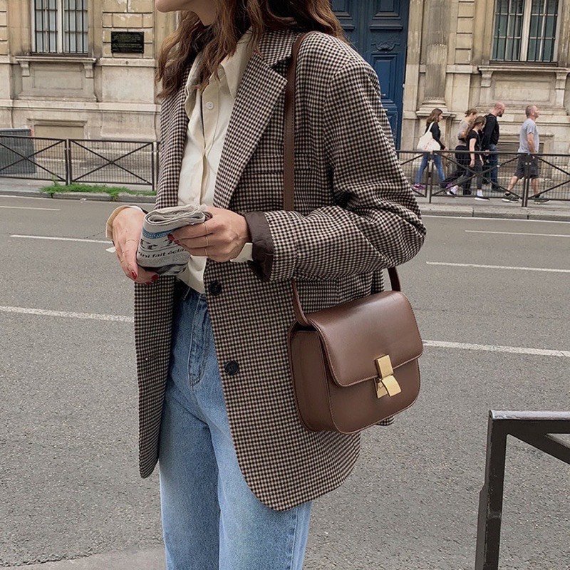 Áo Blazer Kẻ Dài Tay Hai Lớp Phong Cách Hàn Quốc Mẫu Mới 2021