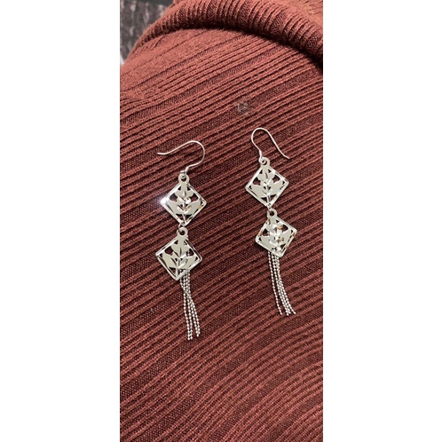 Khuyên tai móc rô tua rua dài dự tiệc bạc thật phủ vàng trắng NGỌC MẬU