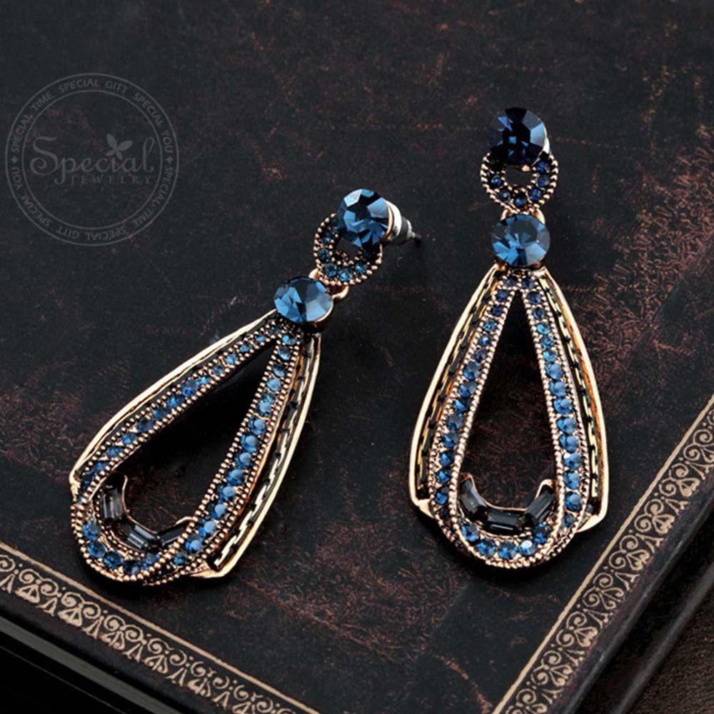 QQMALL Bông Tai Đính Đá Phong Cách Cổ Điển Thời Trang Cho Nữ