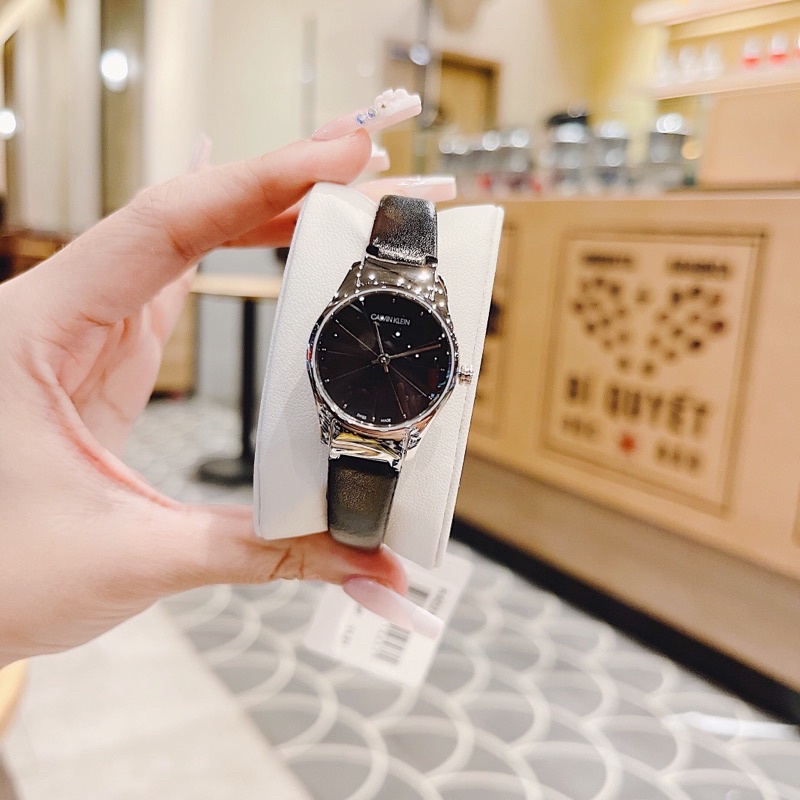 Đồng Hồ Nữ Calvin Klein- Mặt 24mm- Dây Da Đen