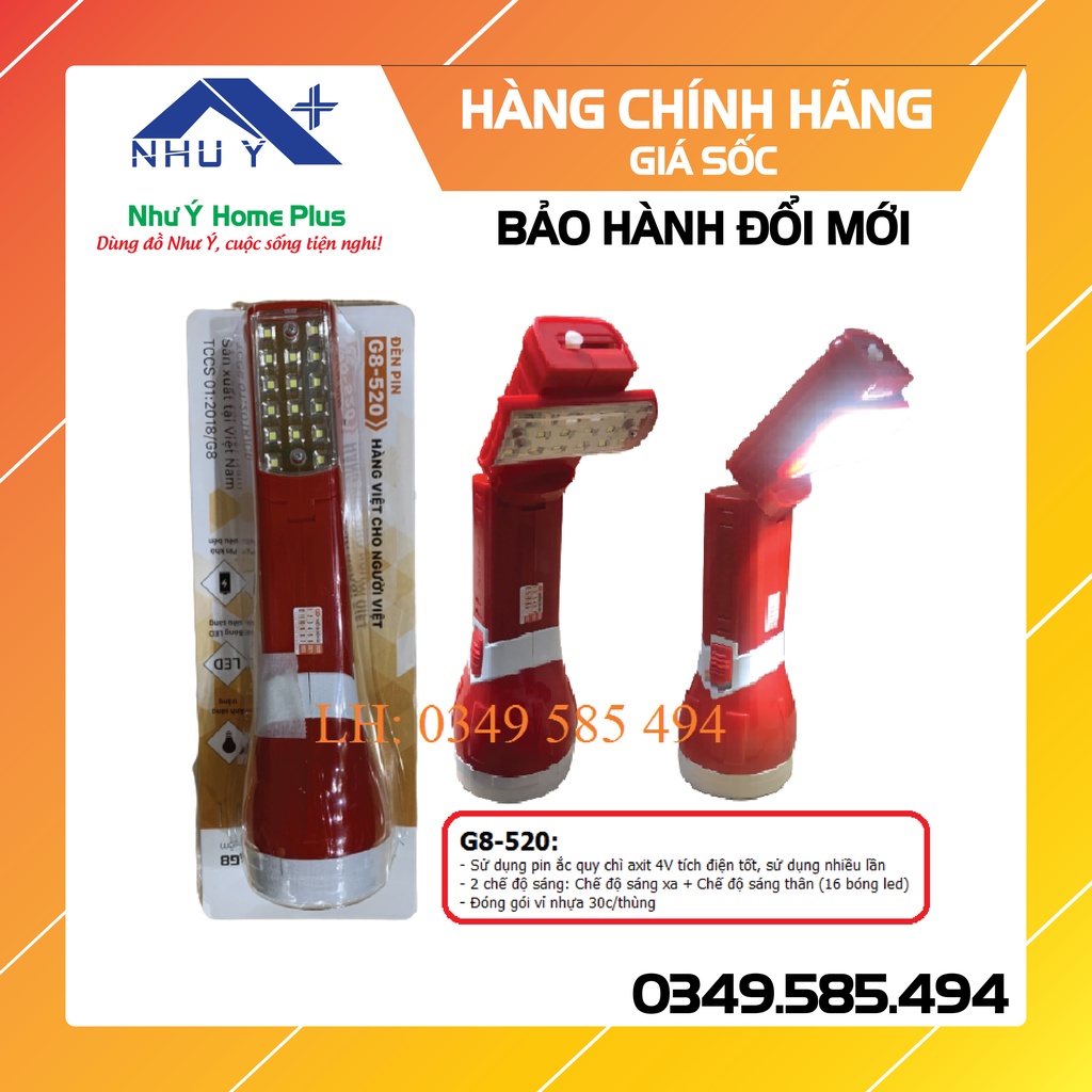 Đèn pin cầm tay siêu sáng thân gập G8-520 (có thể dùng làm đèn bàn tích điện dùng khi mất điện) - [CHÍNH HÃNG]