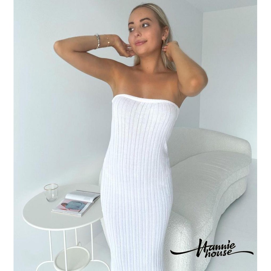 Hannie-đầm Cotton Dệt Kim Màu Trơn Mặc Khi Đi Nghỉ Mát Hai Cách Mặc