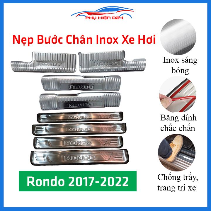 Bộ ốp bậc cửa trong ngoài nẹp bước chân Rondo 2017-2018-2019-2020-2021-2022 Inox chống trầy trang trí xe