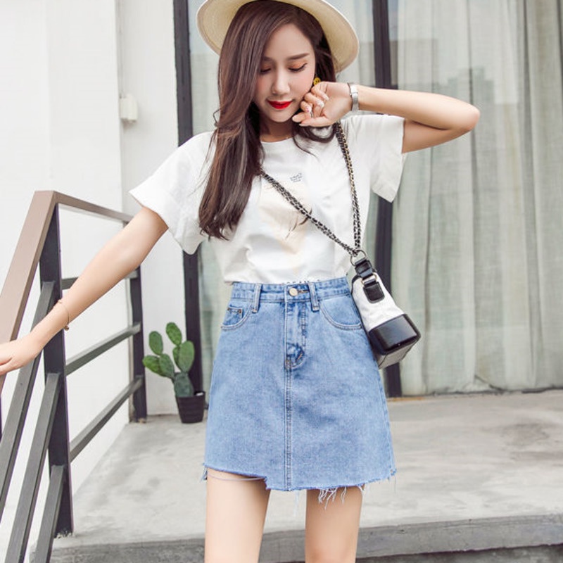 Váy Denim 157564 Chân Váy Chữ a Lưng Cao Phong Cách Retro Thời Trang