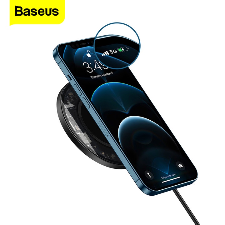 Đế Sạc Nhanh Không Dây Từ Tính Qi Baseus 15W PD Mini Dành Cho Iphone 12 11 Pro Max X Samsung Xiaomi Huawei