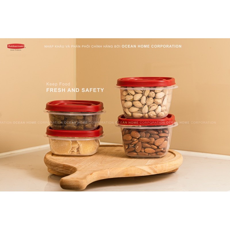Bộ 10 hộp đựng thực phẩm RUBBERMAID CHÍNH HÃNG có nắp màu đỏ bằng nhựa PP cao cấp | BigBuy360 - bigbuy360.vn