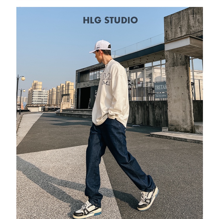 Áo nỉ cổ tròn HLG AMOBIT phong cách đường phố rộng rãi, thời trang trẻ trung năng động