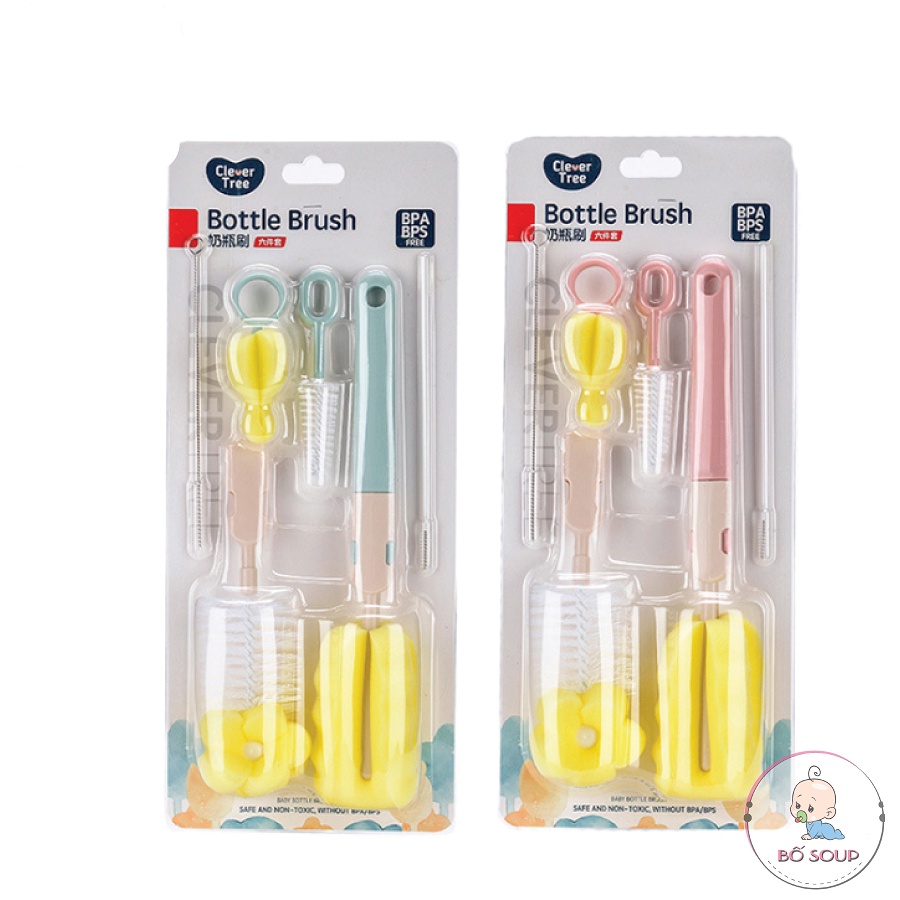 Cọ rửa bình sữa, núm ti, ống hút sữa 6 chi tiết Bottle Brush cao cấp cho bé Shop Bố Soup