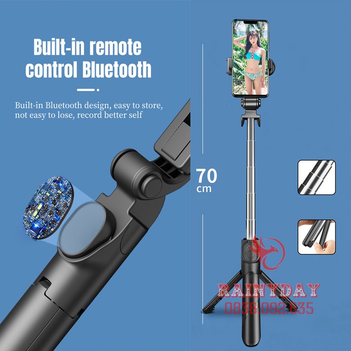 Gậy chụp hình ảnh tự sướng selfie 3 chân kiêm tripod đa năng có bluetooth điều khiển từ xa | BigBuy360 - bigbuy360.vn