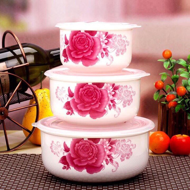 Bộ 3 thố sứ có nắp hút chân không nhiều màu sắc | BigBuy360 - bigbuy360.vn