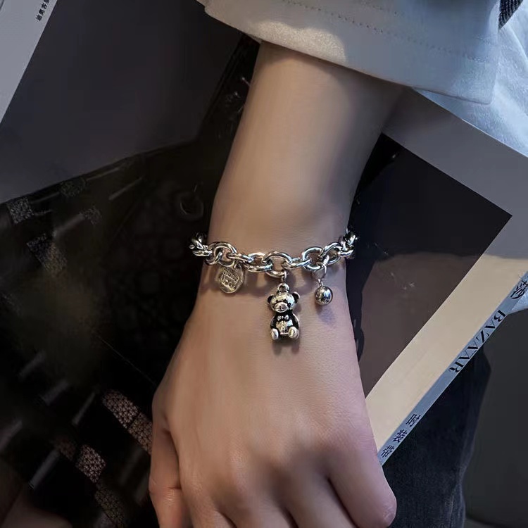 Vòng Tay Thép Titan Không Phai Màu Hình Gấu Tròn Thương Hiệu Thời Trang Ins Cá Tính Cho Học Sinh