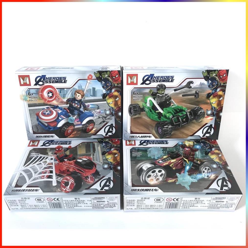 Bộ đồ chơi lắp ráp xếp hình lego siêu anh hùng MG250 người sắt ironman/ người nhện spiderman/ captain america/ Green man