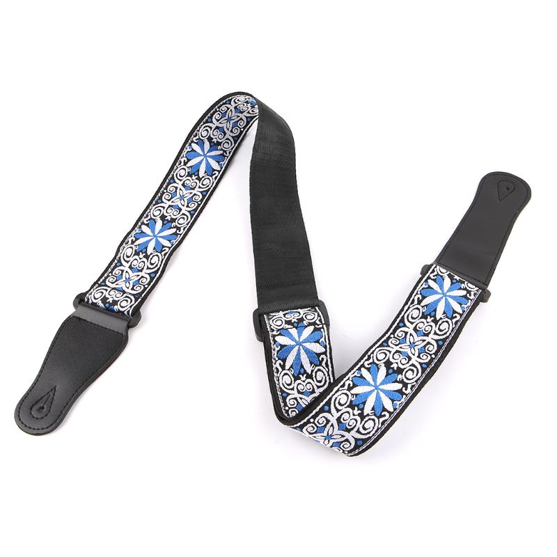 Dây Đeo Đàn Guitar Điện Acoustic Đan Bằng Vải Thêu Họa Tiết Hoa Cổ Điển