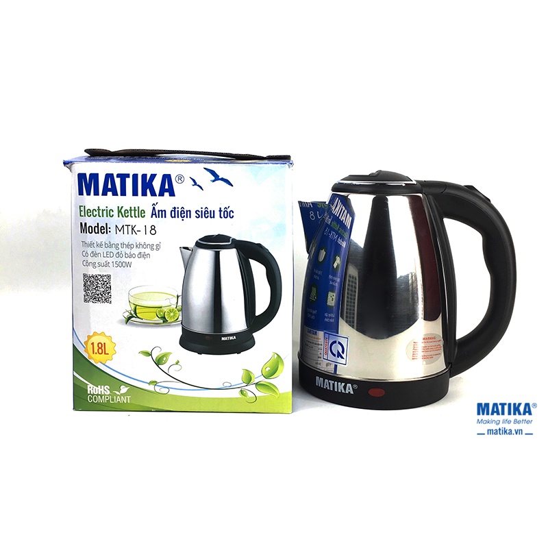 Ấm Siêu Tốc MATIKA Inox MTK-18 - 1.8 Lít - Hàng chính hãng