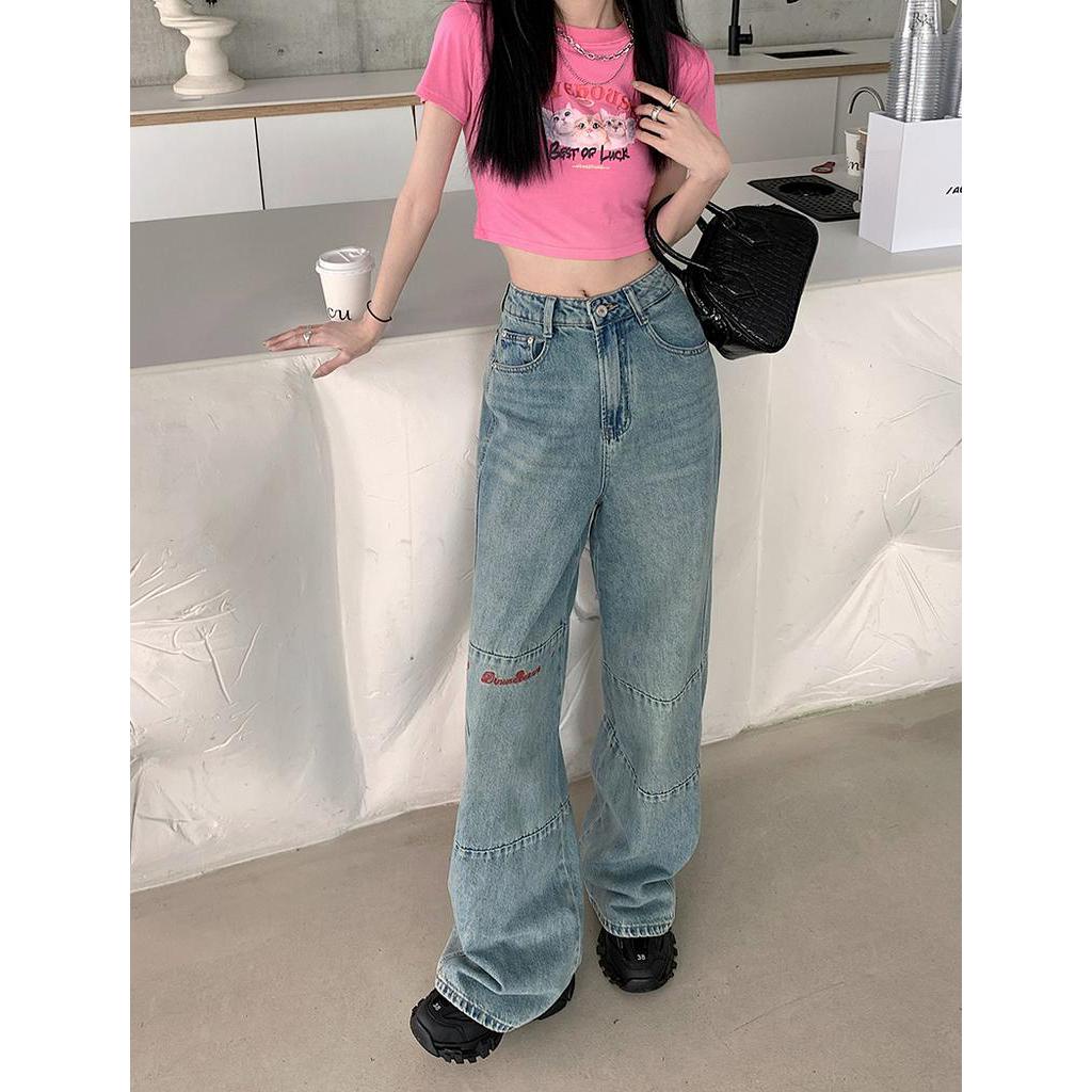 Quần Jean Ống Rộng Lưng Cao Theo Phong Cách Retro Mùa Hè 62236