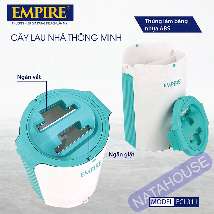 Cây Lau Nhà Empire ECL311 Bộ Lau Nhà Tự Vắt Thông Minh loại lớn 38cm NATAHOUSE