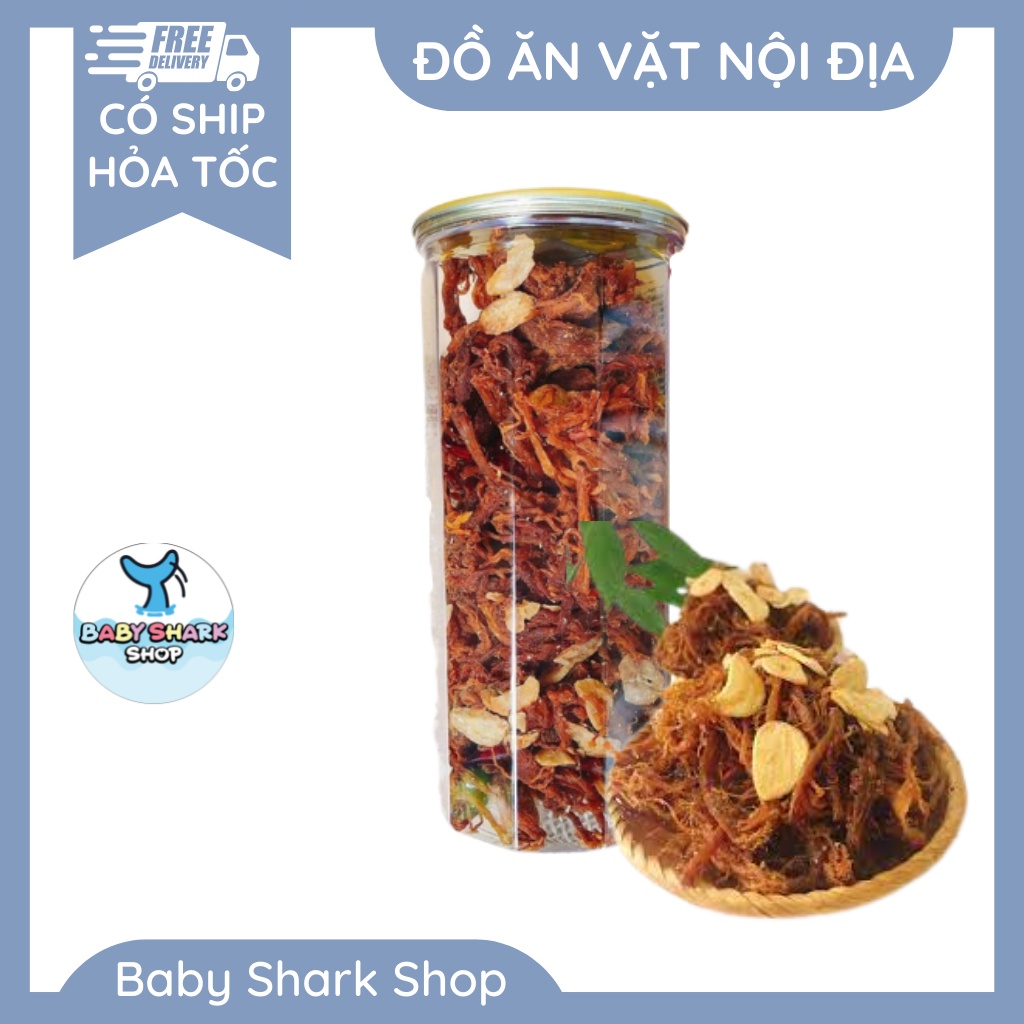KHÔ HEO CHÁY TỎI HŨ 250G - ĂN VẶT BABY SHARK
