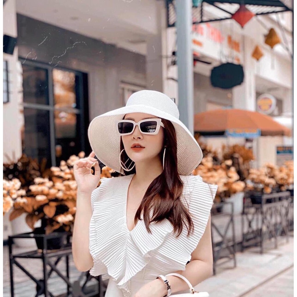 Kính Râm Nữ Chống Tia UV Gọng Vuông Mắt Xếch Dáng Vintage Màu Trắng Thiết Kế Sang Chảnh Độc Đáo - Vuông Mèo