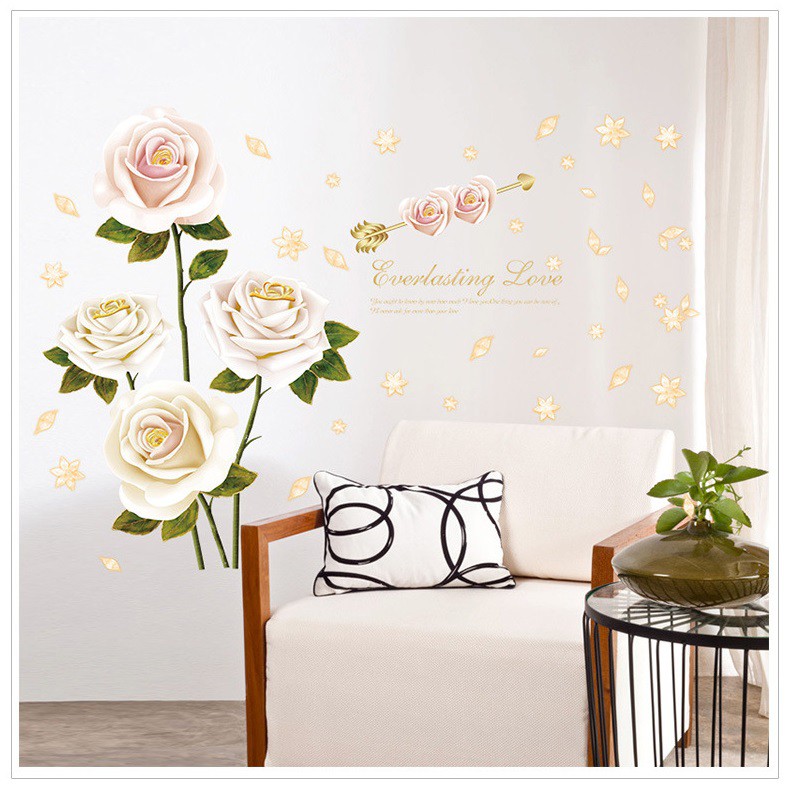Decal dán tường Hoa hồng trắng