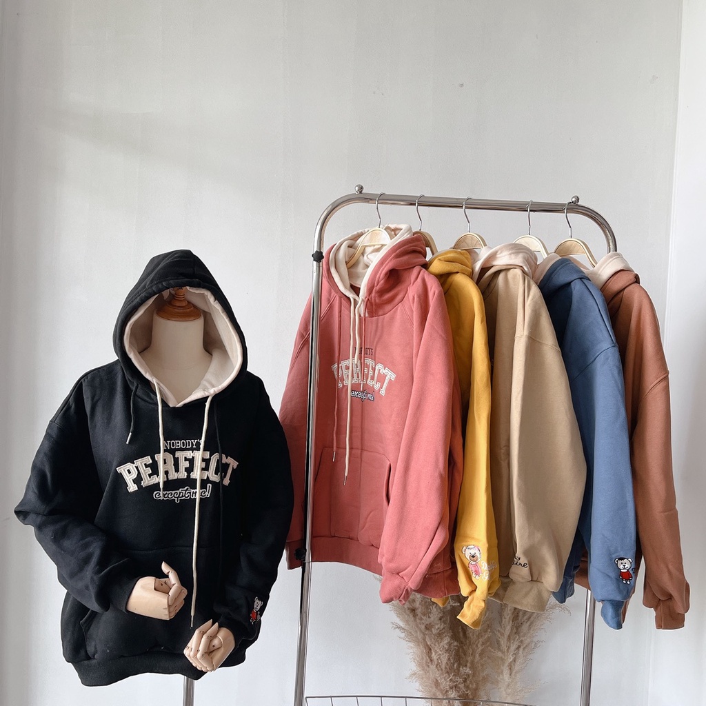 Áo Hoodie Thêu Chữ PERFECT Có Mũ Túi Bụng Tay Dài | Smide Clothing