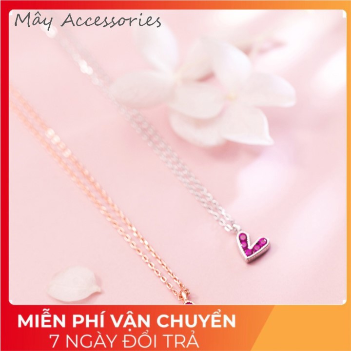 Dây chuyền bạc 925 cao cấp hình trái tim đính đá đỏ [bạc, vàng hồng] Mây Accessories