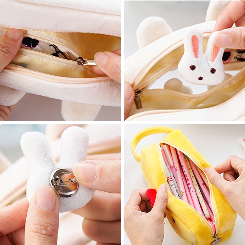 Túi Đựng Bút Chì / Đồ Trang Điểm Sức Chứa Lớn Phủ Lông Họa Tiết Hoạt Hình Dễ Thương Cho Nữ