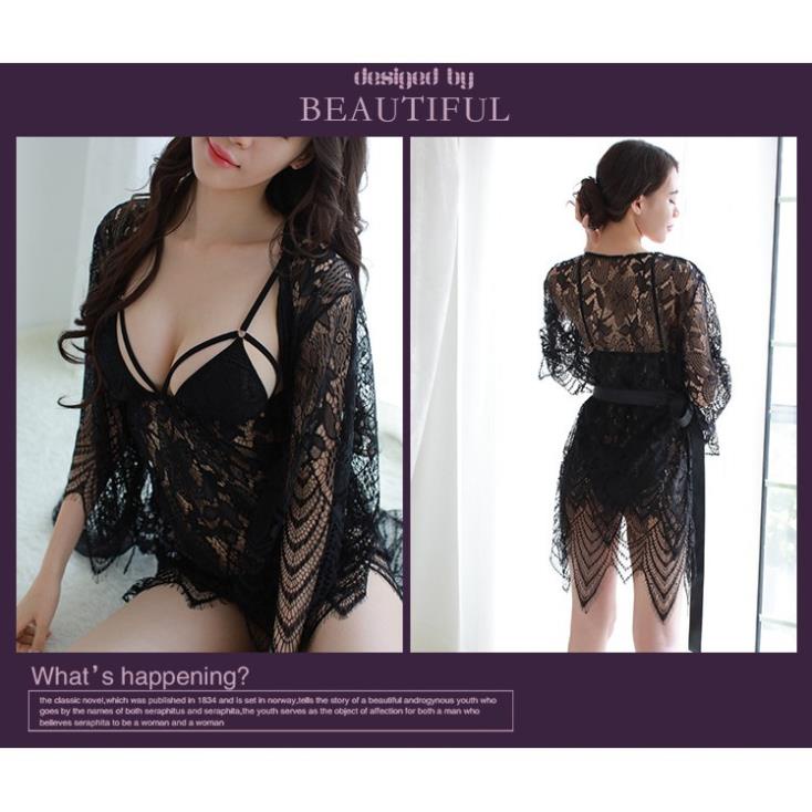 Váy ngủ sexy - Đầm ngủ sexy ren mỏng có kèm áo choàng G35 😍
