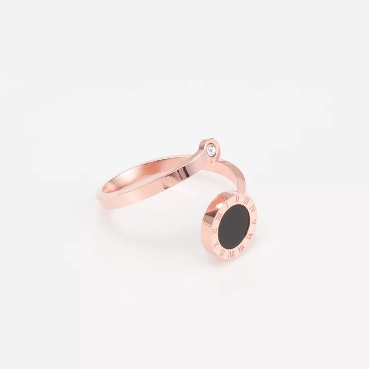 Nhẫn hở khắc số la mã tròn bằng thép titan mạ vàng hồng 18k phong cách hàn quốc roman cho nữ