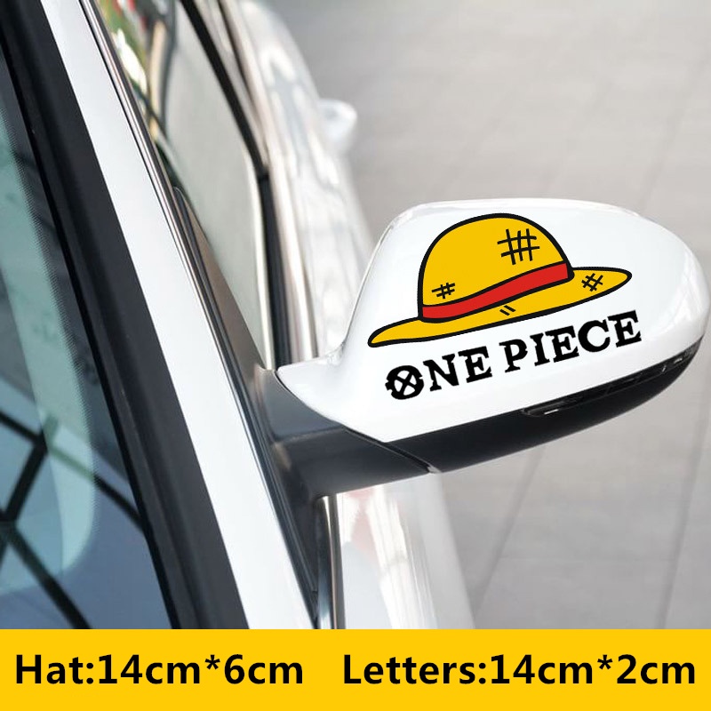Bộ 2 Miếng Dán Trang Trí Gương Chiếu Hậu Xe Hơi / Mô Tô Họa Tiết ONE PIECE Độc Đáo
