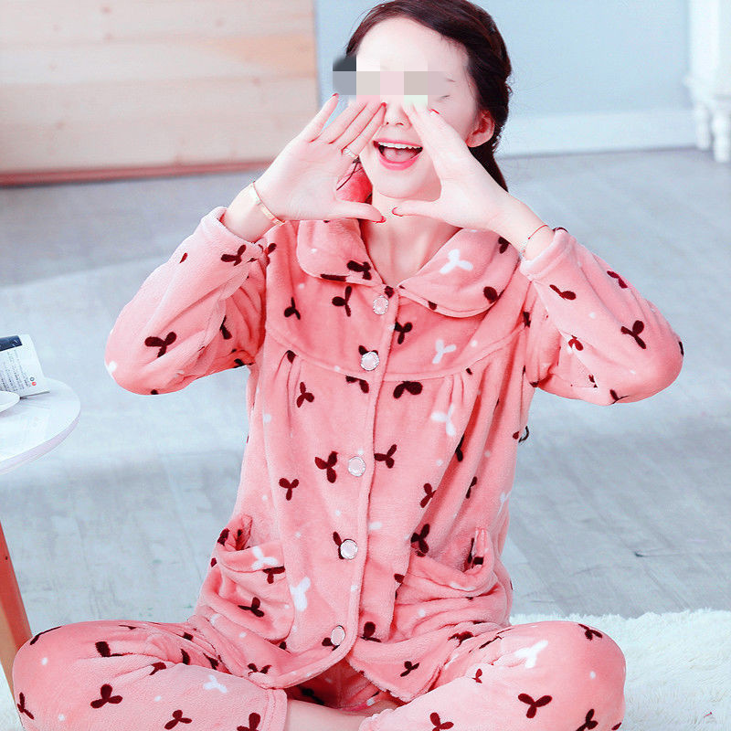 Set Pijama Áo Dài Tay + Quần Dài Chất Nhung Dày Dặn Thời Trang Thu Đông Dành Cho Nữ
