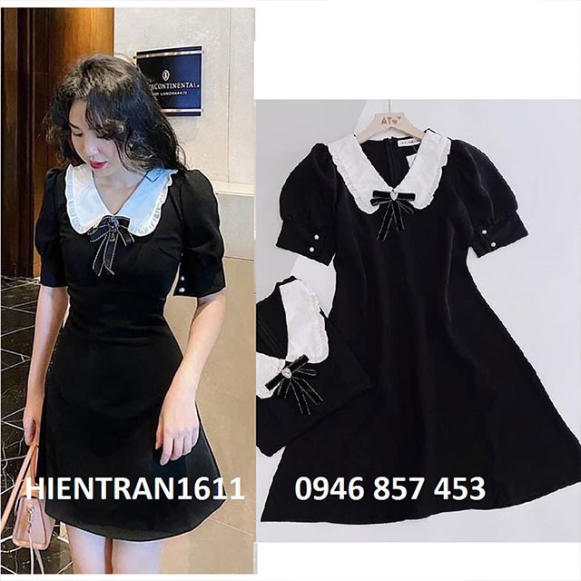 Đầm nữ Pure Dress Váy nữ kèm nơ cổ đính đá thanh lịch, nhẹ nhàng(Thời trang công sở VIP) (Hàng y hình) - H