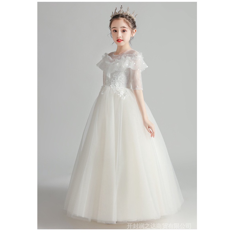 Váy thiết kế đầm công chúa cao cấp cho bé gái từ 3 đến 12 tuổi dài sát nách màu trắng  Đầm Công Chúa Dáng Xòe Phong Cách Phương Tây Thời Trang Xuân Hè Cho Bé Gái