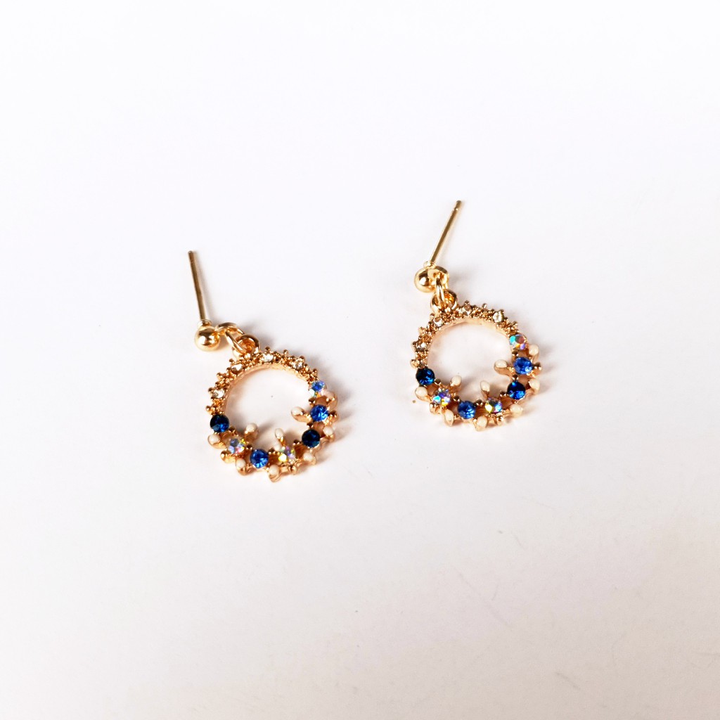 Khuyên tai dễ thương vòng hoa đính đá nhiều màu sắc NO SKU 78 TOBI STORE