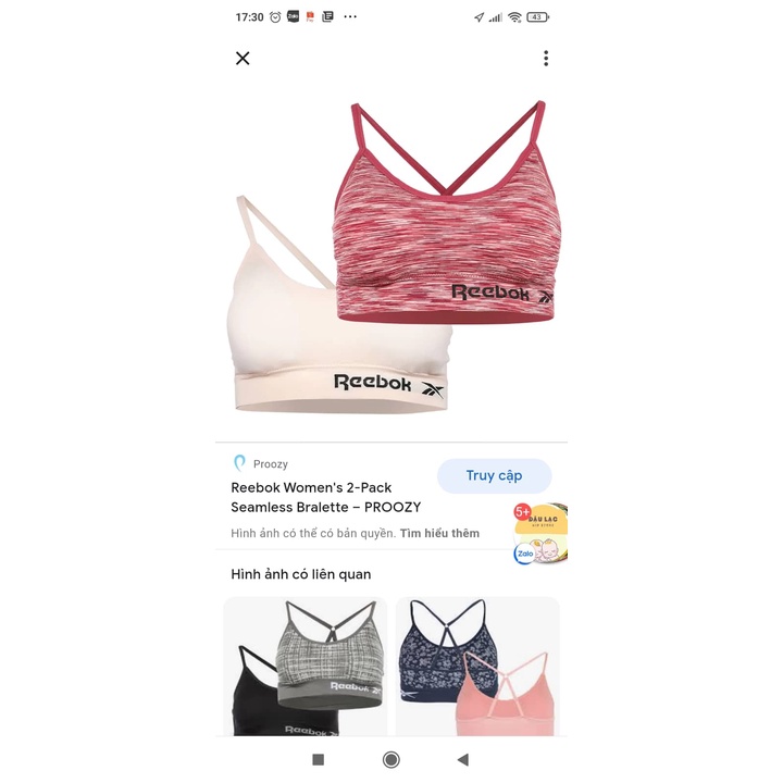 Conbo 2 áo Bra gym xuất xịn Reebok  fullsize