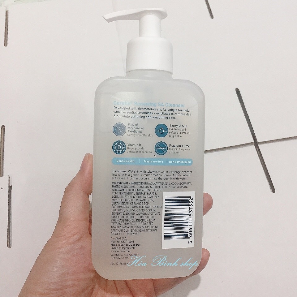 [Hàng USA] Sữa rửa mặt ngừa mụn & se khít lỗ chân lông CeraVe Renewing SA Cleanser (237ml)