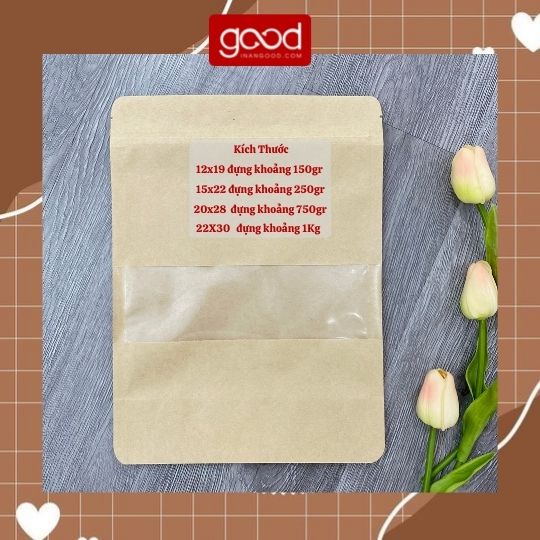 Túi zip zipper giấy kraft đáy đứng có cửa sổ