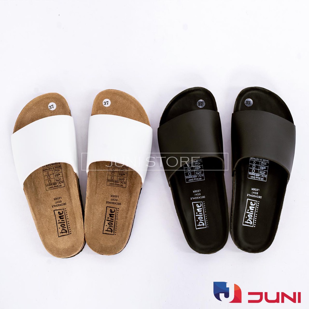 [DA PU-CHỐNG NƯỚC] PU05- Dép sandal quai ngang đơn Unisex da PU, đế trấu Bioline Birken - Xuất khẩu châu Âu - Juni Store