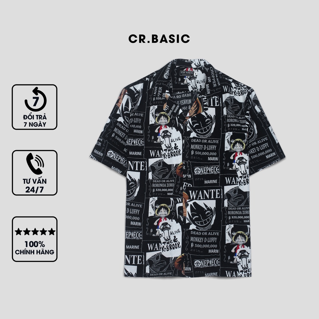 Áo sơ mi tay ngắn nam nữ CR.BASIC form rộng sơ mi họa tiết tay lỡ cổ vest unisex ulzzang luffy