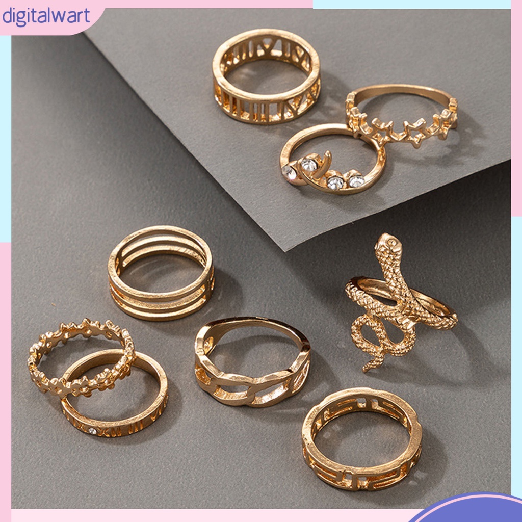 Set 9 Nhẫn Đeo Khớp Ngón Tay Thiết Kế Hình Rắn Độc Đáo Thời Trang Cho Nữ