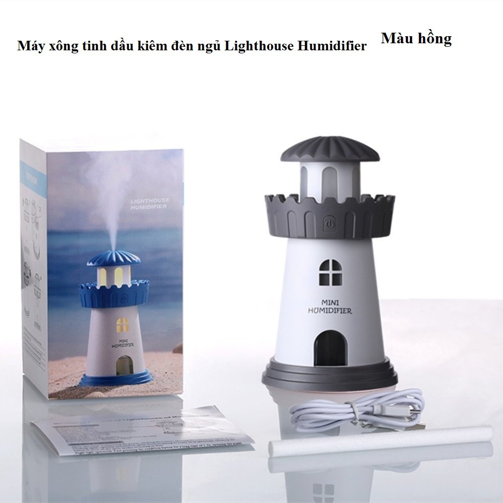 Máy xông tinh dầu Lighthouse Humidifier (Pink) tặng kèm tinh dầu sả chanh - H_Shop_VN