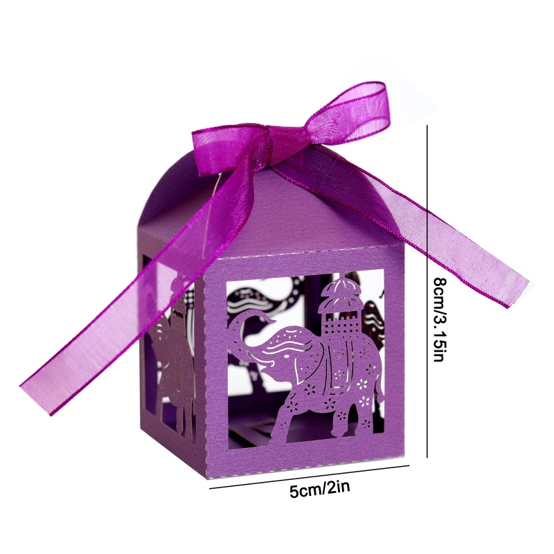 Set 50 Hộp Đựng Kẹo Hình Voi Có Ruy Băng Cho Tiệc Cưới