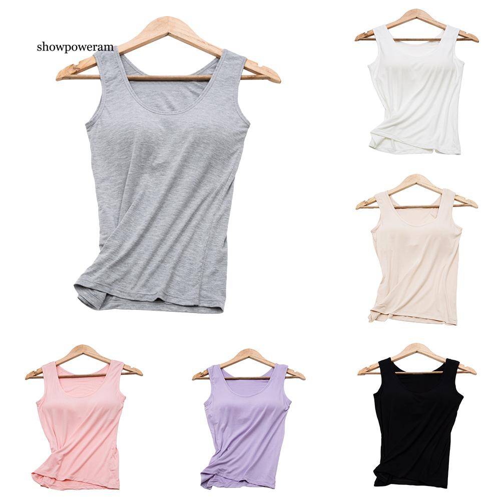 Áo cộc tay cổ chữ U trơn có mút nâng ngực đơn giản quyến rũ cho nữ