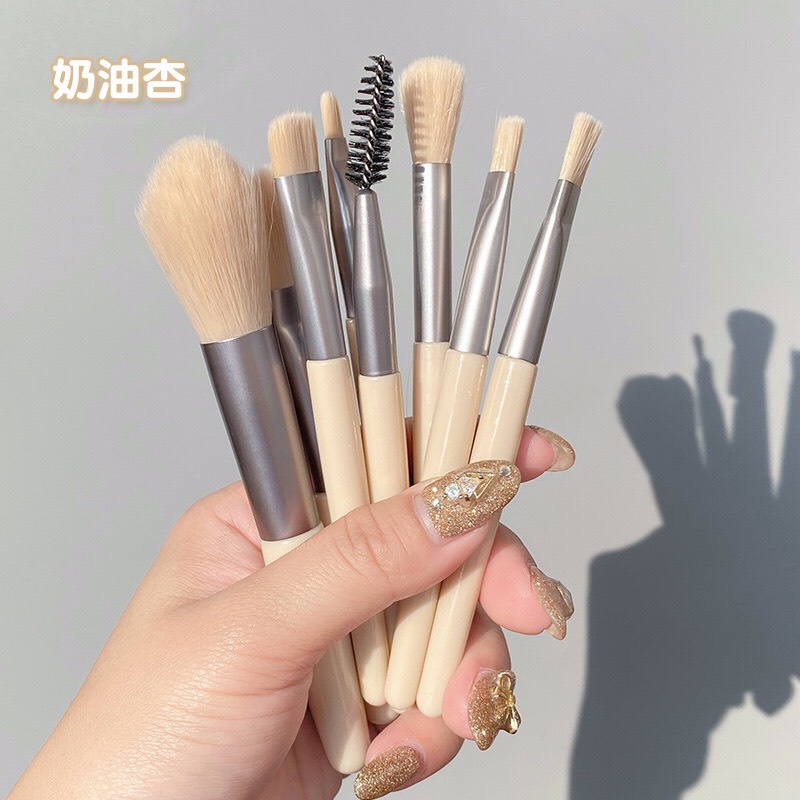 Bộ cọ trang điểm make up cá nhân 8 cây tặng kèm túi zip Vintage tiện dụng - xilin house