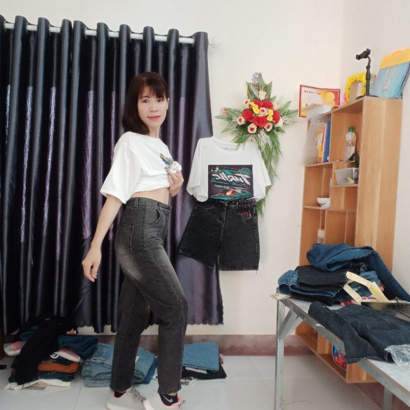 Quần jean nữ ống suông cạp lưng siêu cao chất mền đẹp cho phái đẹp | BigBuy360 - bigbuy360.vn