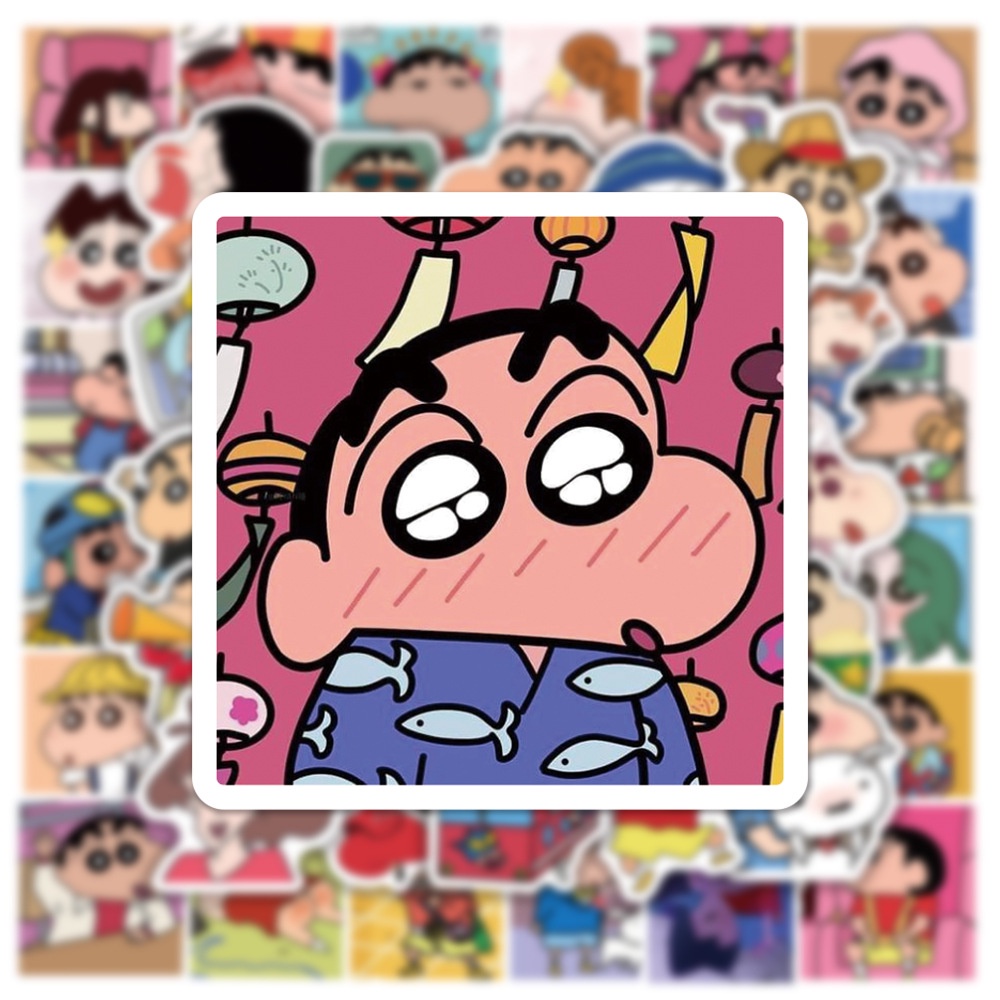 Y&P| Hình Dán Chống Nước Crayon Shin-chan Nhật Bản Anime Mũ Bảo Hiểm Máy Tính Xách Tay Hành Lý Dán Thiết Lập, 50 tờ