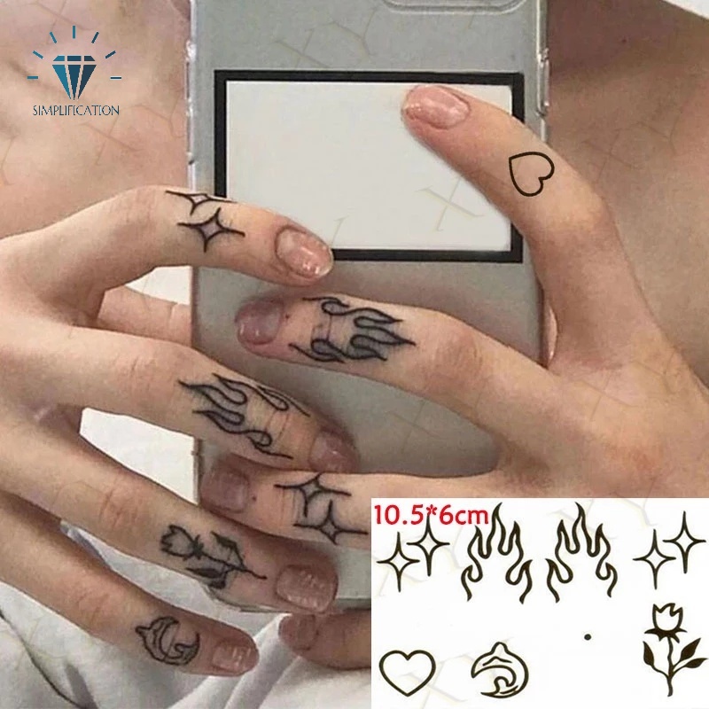 Hình Xăm Dán Tạm Thời Hình Vuông/Mặt Cười/Hoa Hồng/Mặt Cười Màu Đen Tươi Sáng Chống Nước Phong Cách Ins