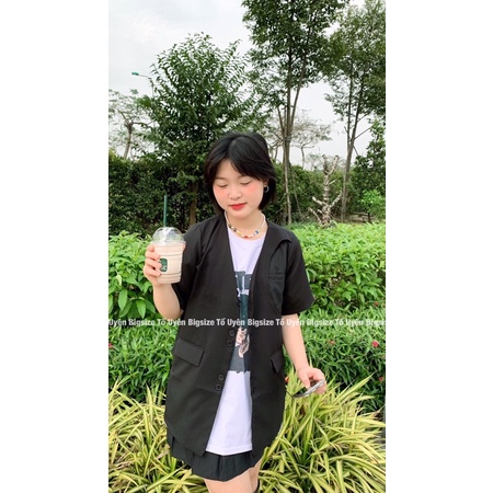 (T.U Bigsize 50-75kg) Áo Blazer Cộc Tay 6 Dọc Khuy Choàng Ngoài Phong Cách Y2K